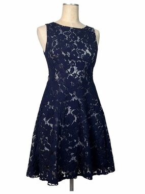 Gabby Skye  Floral Lace Navy Blue Dress Size 8